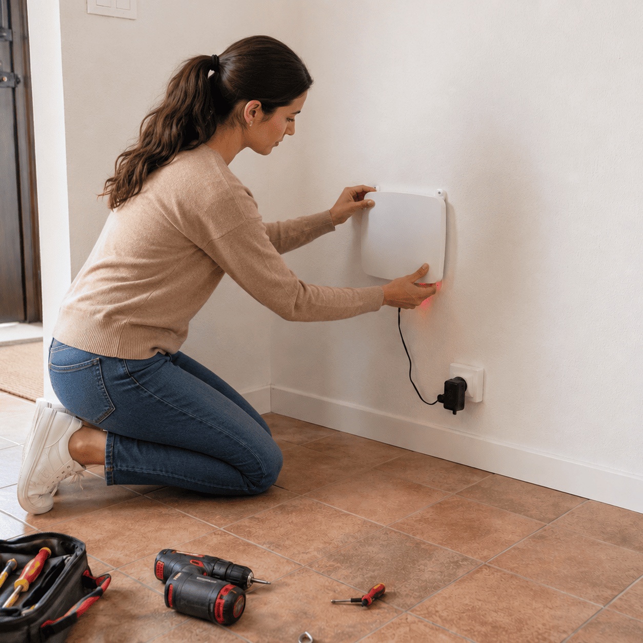 Damp proofing device fitting an ATE unit on a wall against rising damp